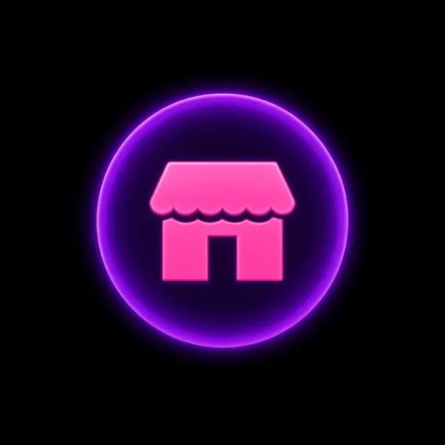 1080x1080 square  black image 
make a perfect circle in the middle with neon purple and add marketplace icon inside it in pink
