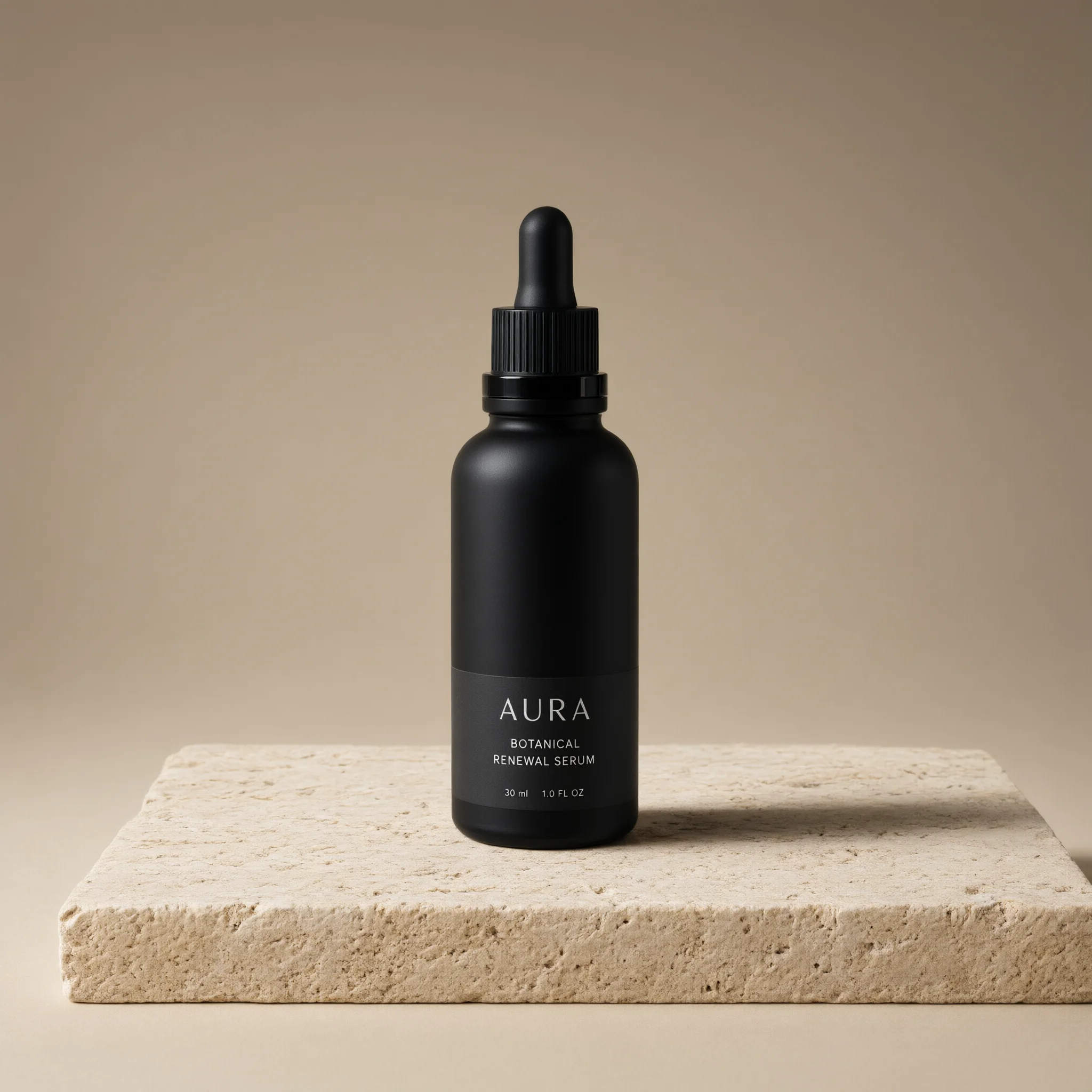 Matte black bottle on stone slab instead of plain background