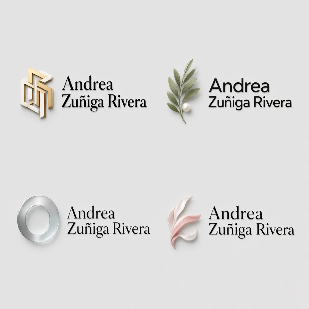 Four minimalist logo concepts for Andrea Zuñiga Rivera
