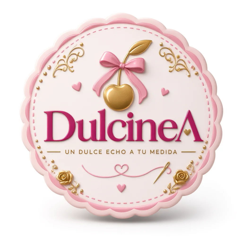 Pink and gold circular logo featuring a golden cherry with