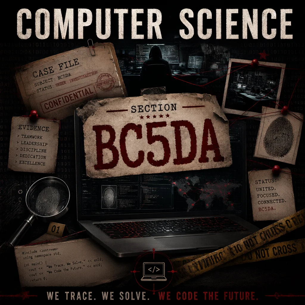 Computer science investigation collage with laptop and files