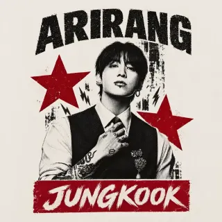 Arirang Jungkook poster with red stars and distressed