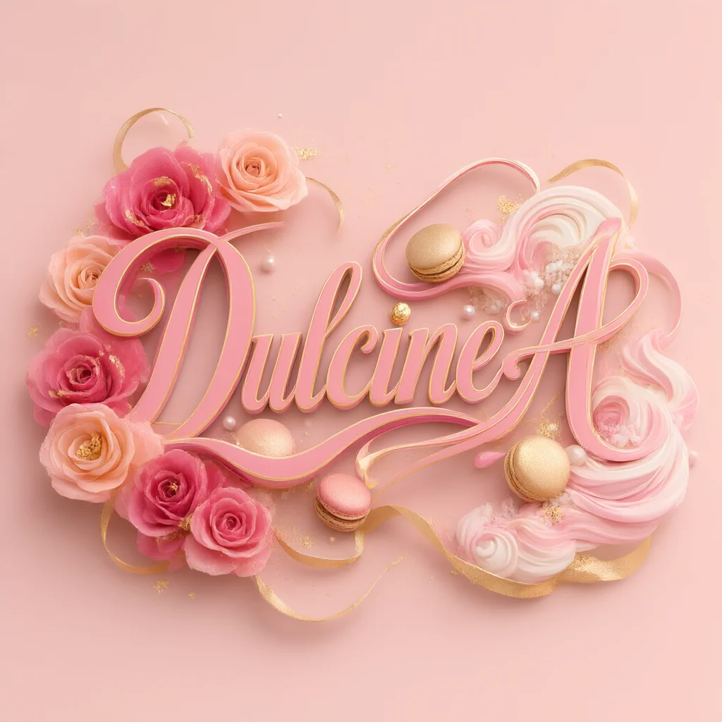 Pink 3D typography design featuring roses and macarons with