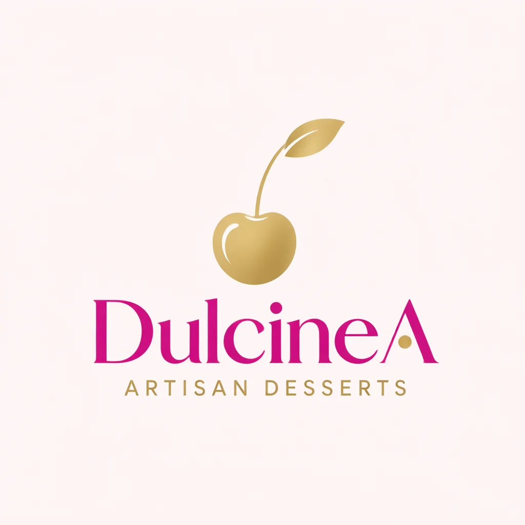 Gold cherry logo for Dulcinea Artisan Desserts featuring
