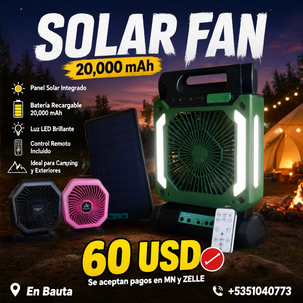 Solar Fan with 20,000 mAh Battery and LED Lights for