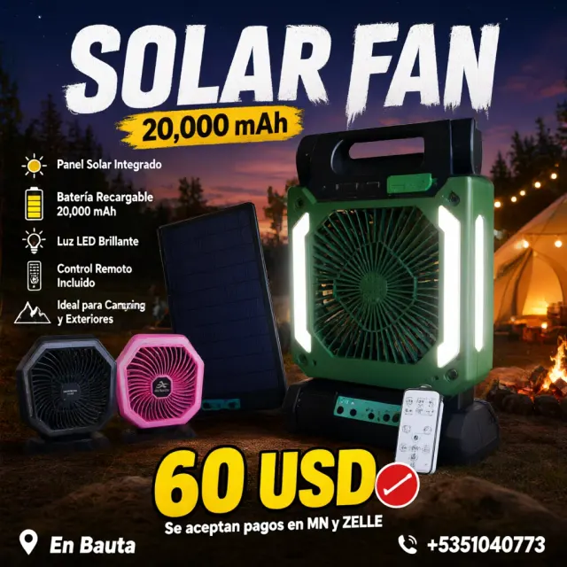 Quiero un fondo bonito realista y que se vean lo mejor posible y muestren para que se utilizan para estos ventiladores recargables y que diga las características de ellos el precio 60 USD. Se aceptan pagos también en MN y ZELLE. En Bauta. +5351040773