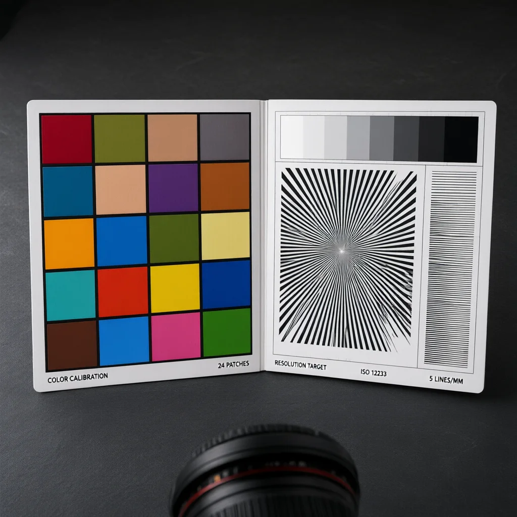 Open color calibration chart and resolution target with
