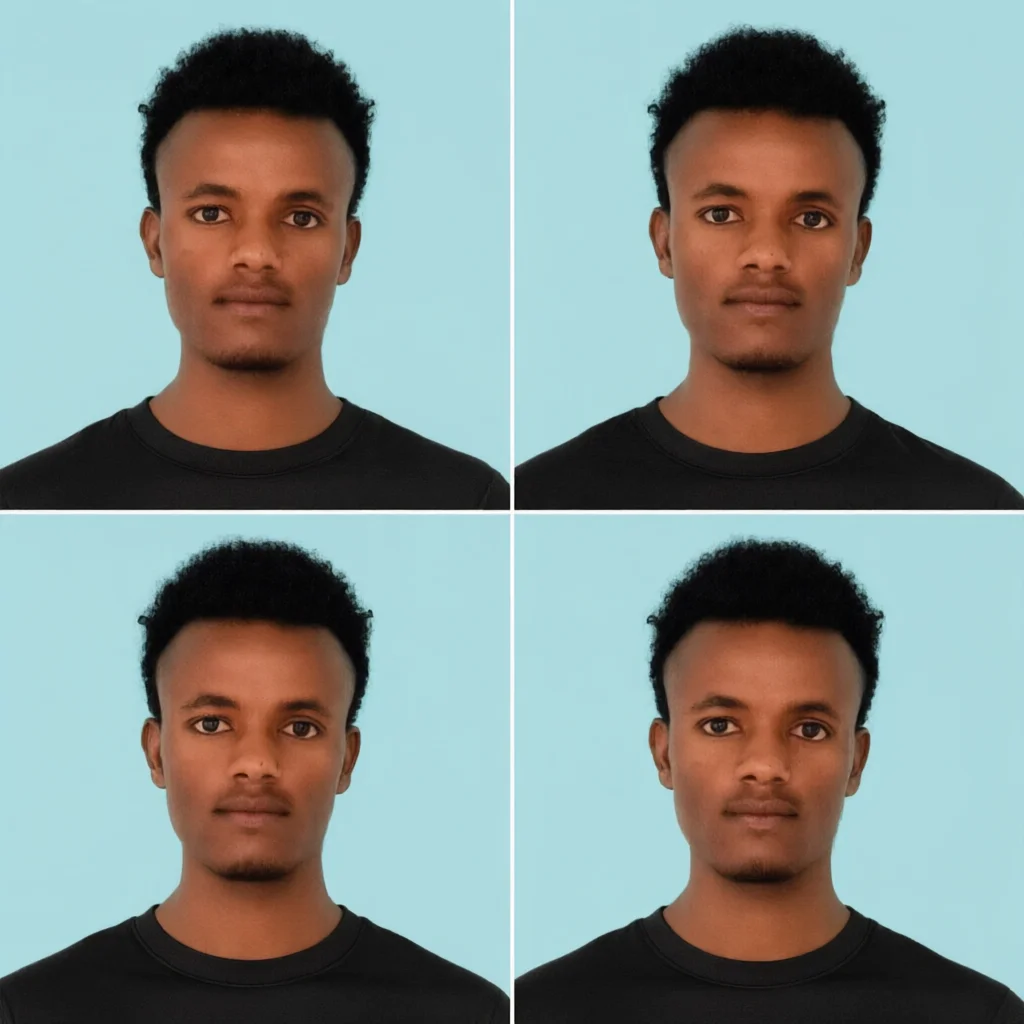 Man in black shirt repeated four times in a grid layout